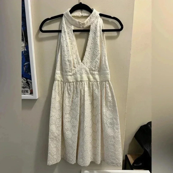 NWOT Anthropologie ANNA SUI 0 Dress GRANDE JATTE Eyelet Halter Cotton Floral - Picture 2 of 7